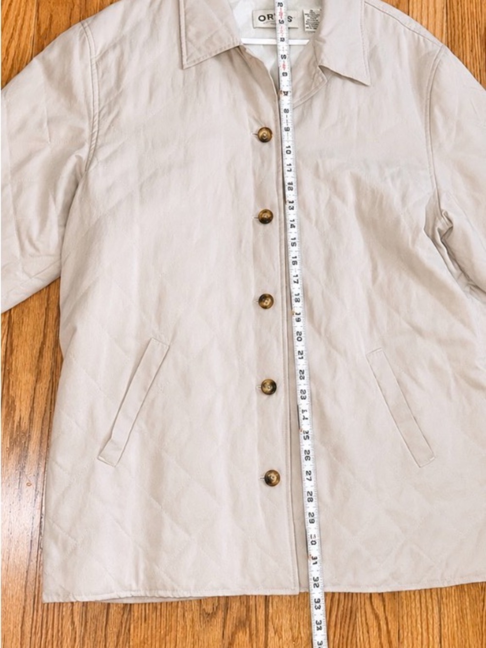 Orvis Quilted Jacket Womens XL Beige Button Front Lightweight Coat Pockets - Picture 3 of 6